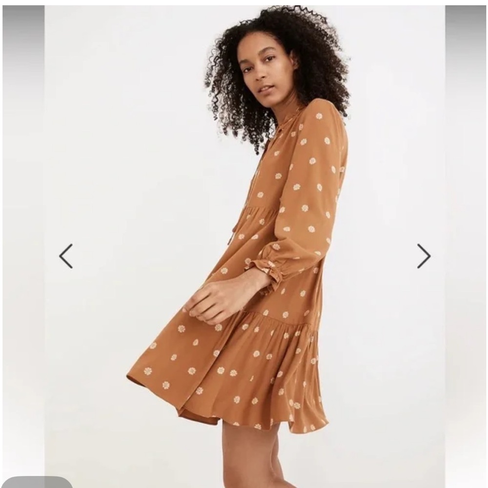 Madewell Tie-Neck Tiered Mini Dress in Bloom Dot